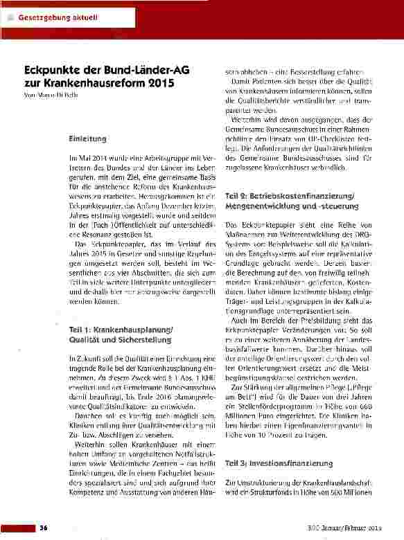 Vorschauseite 1: Eckpunkte der Bund-Länder-AG zur Krankenhausreform 2015