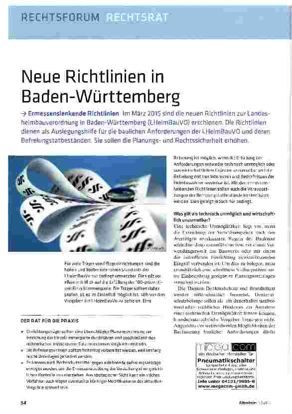 Vorschauseite 1: Neue Richtlinien in Baden-Württemberg