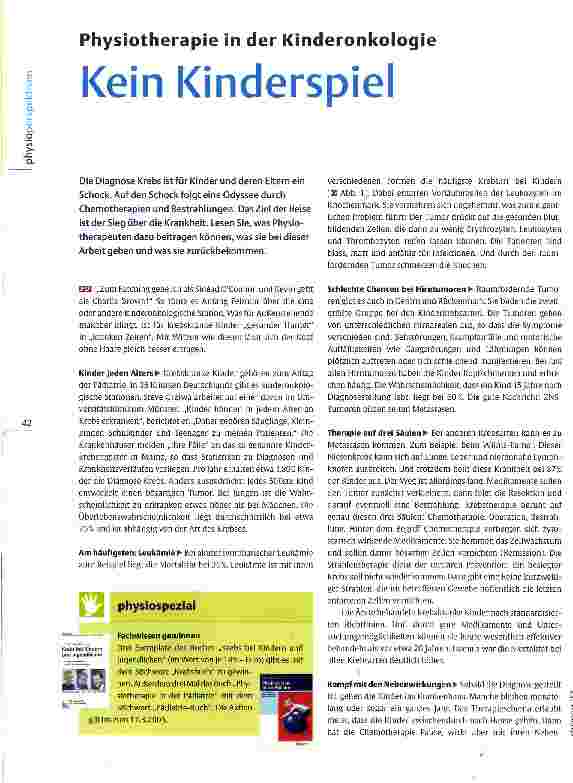 Vorschauseite 1: Physiotherapie in der Kinderonkologie Kein Kinderspiel