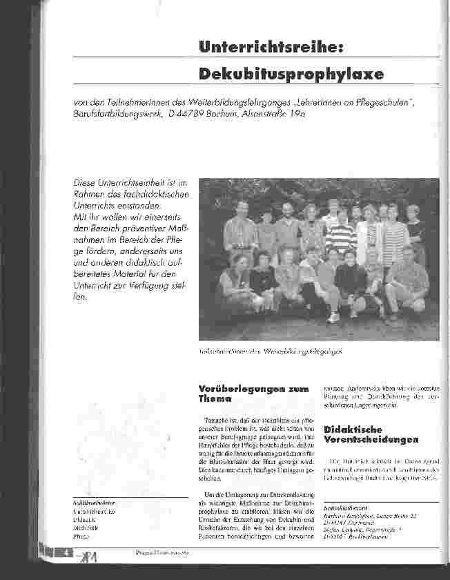 Vorschauseite 1: Unterrichtsreihe: Dekubitusprophylaxe