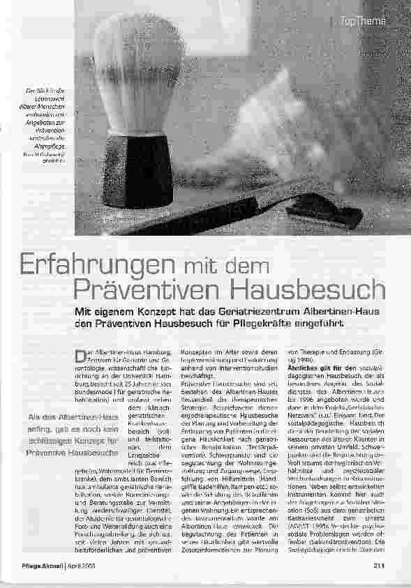 Vorschauseite 1: Erfahrungen mit dem Präventiven HausbesuchMit eigenem Konzept hat das Geriatriezentrum Albertinen-Haus den Präventiven Hausbesuch für Pflegekräfte eingeführt