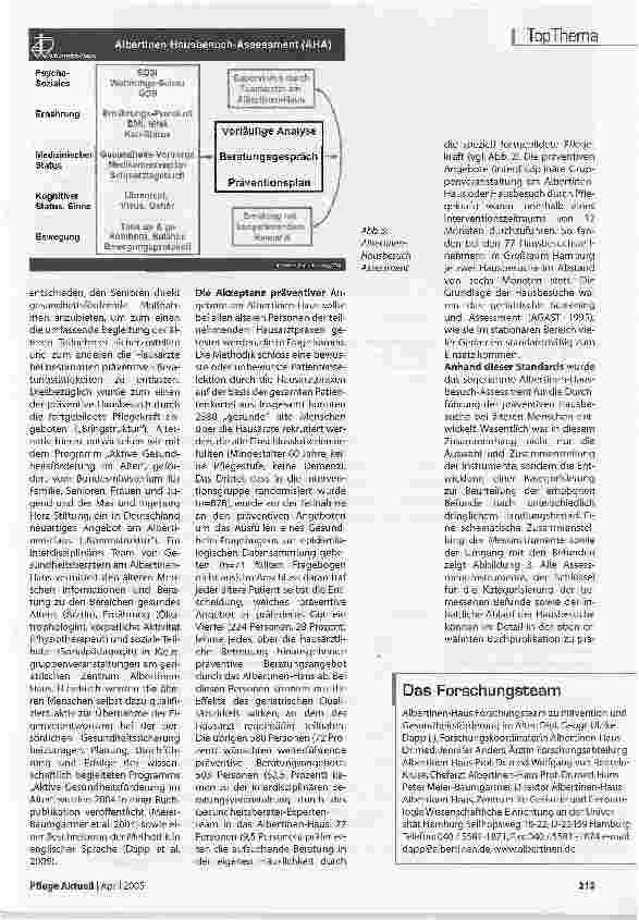 Vorschauseite 3: Erfahrungen mit dem Präventiven HausbesuchMit eigenem Konzept hat das Geriatriezentrum Albertinen-Haus den Präventiven Hausbesuch für Pflegekräfte eingeführt