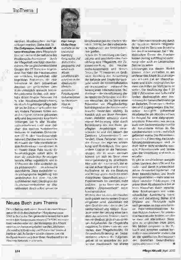 Vorschauseite 4: Erfahrungen mit dem Präventiven HausbesuchMit eigenem Konzept hat das Geriatriezentrum Albertinen-Haus den Präventiven Hausbesuch für Pflegekräfte eingeführt