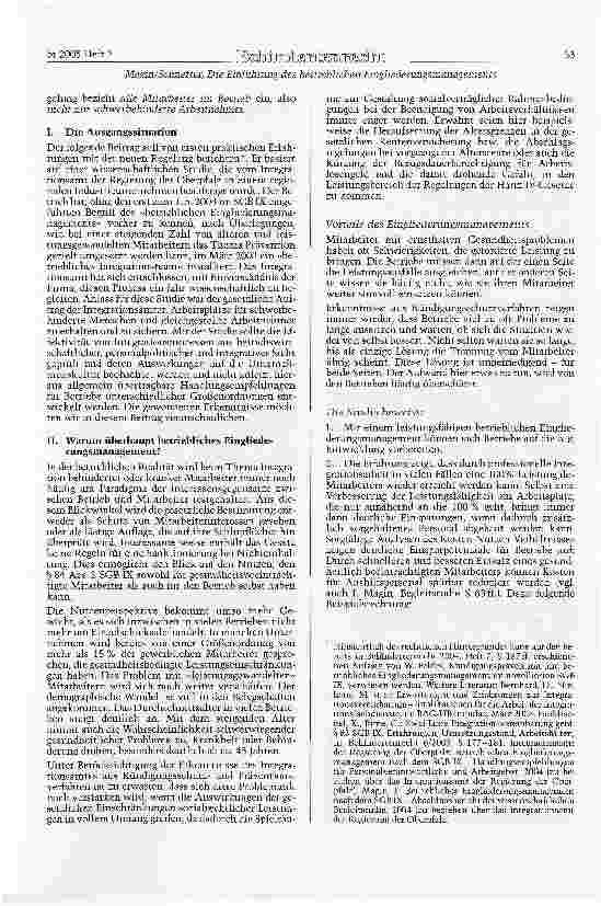 Vorschauseite 2: Die Einführung des betrieblichen Eingliederungsmanagements -Erste Erfahrungen aus der Praxis