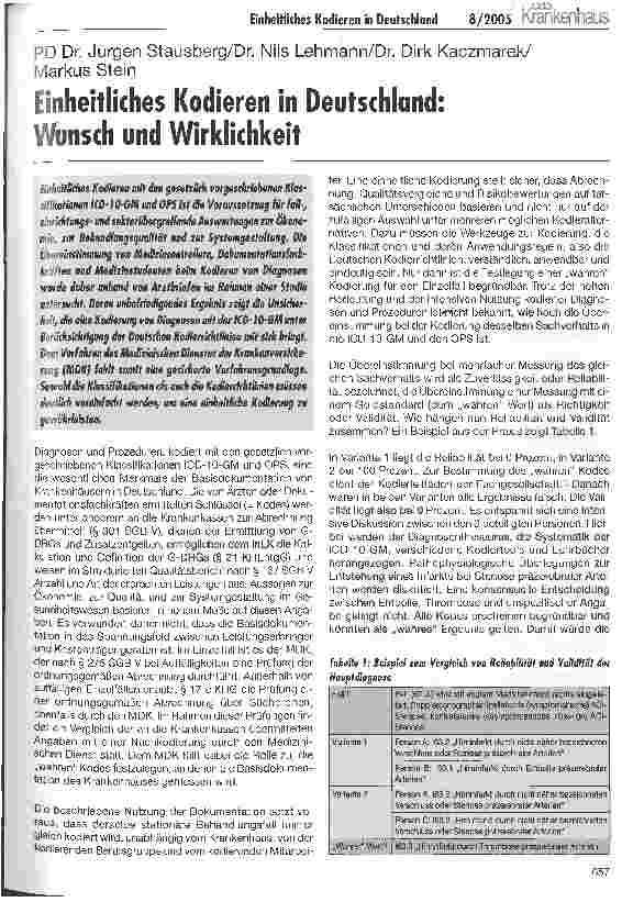 Vorschauseite 1: Einheitliches Kodieren in Deutschland: Wunsch und Wirklichkeit