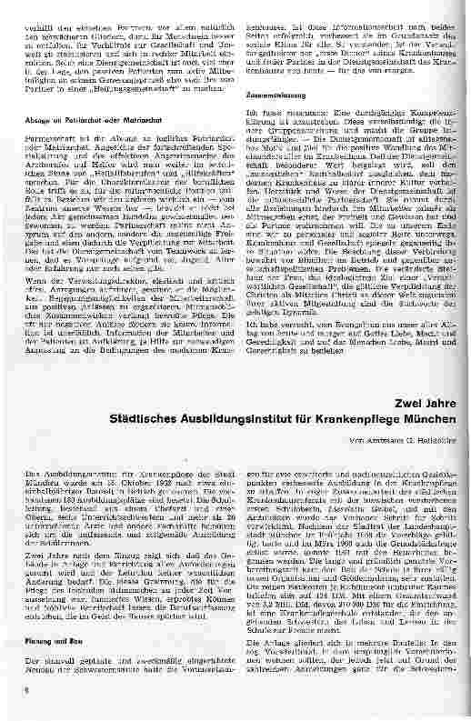 Vorschauseite 1: Zwei Jahre Städtisches Ausbildungsinstitut für Krankenpflege München