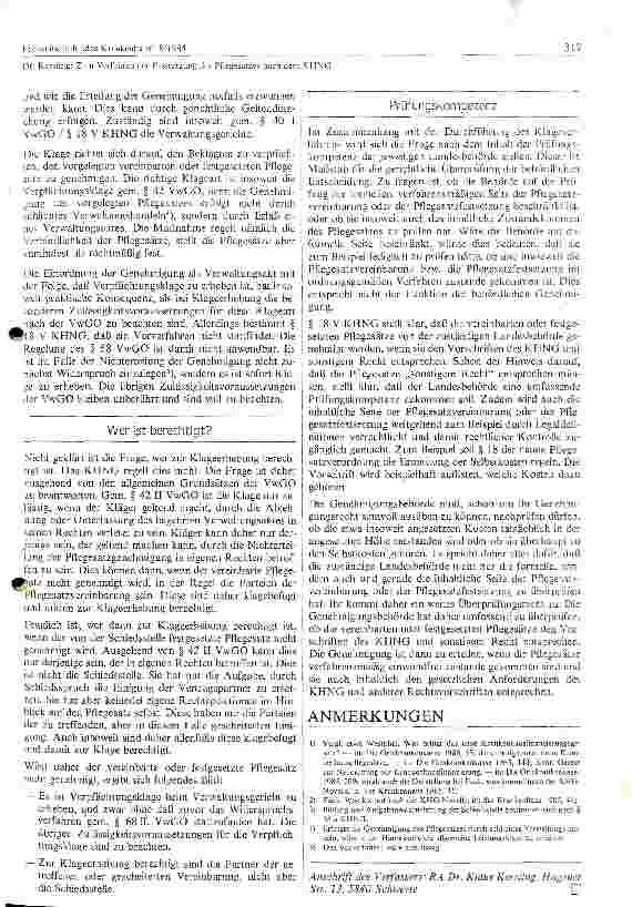 Vorschauseite 2: Zum Verfahren der Festsetzung des Pflegesatzes nach dem KHNG