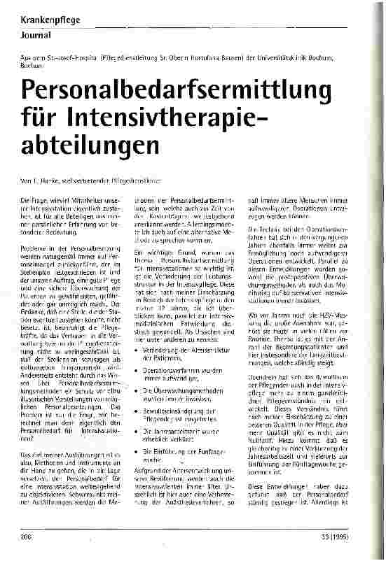 Vorschauseite 1: Personalbedarfsermittlung für Intensivtherapieabteilungen