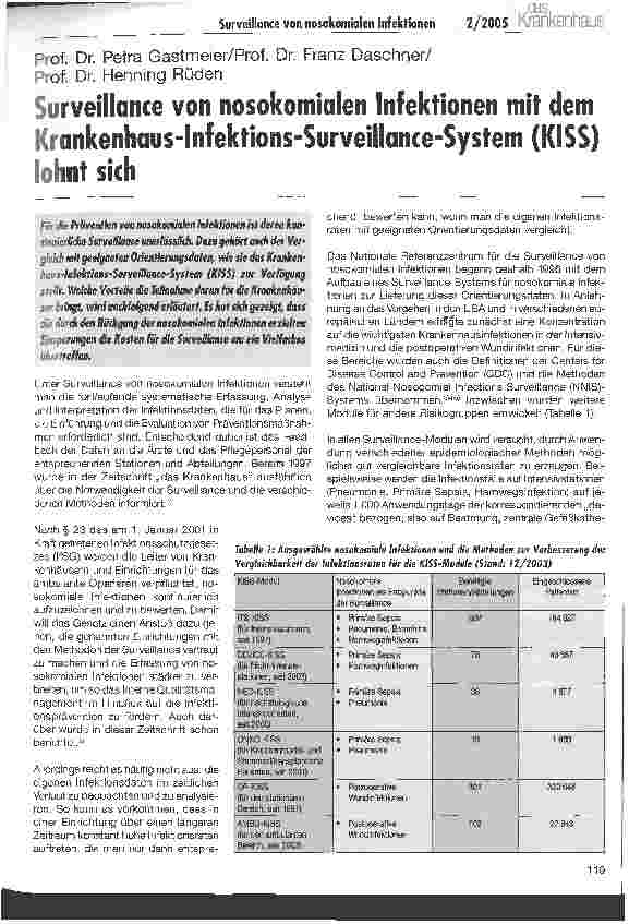 Vorschauseite 1: Surveillance von nosokomialen Infektionen mit dei Krankenhaus-Infektions-Surveillance-System (KIS lohnt sich