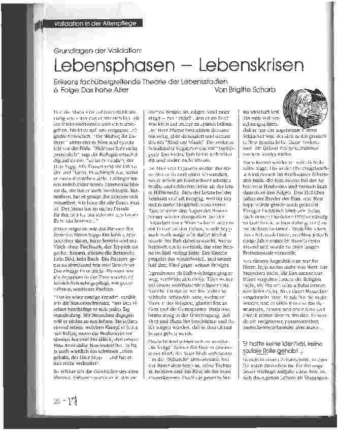 Vorschauseite 1: Lebensphasen - Lebenskrisen Grundlagen der Validation 6. Folge: Das hohe Alter