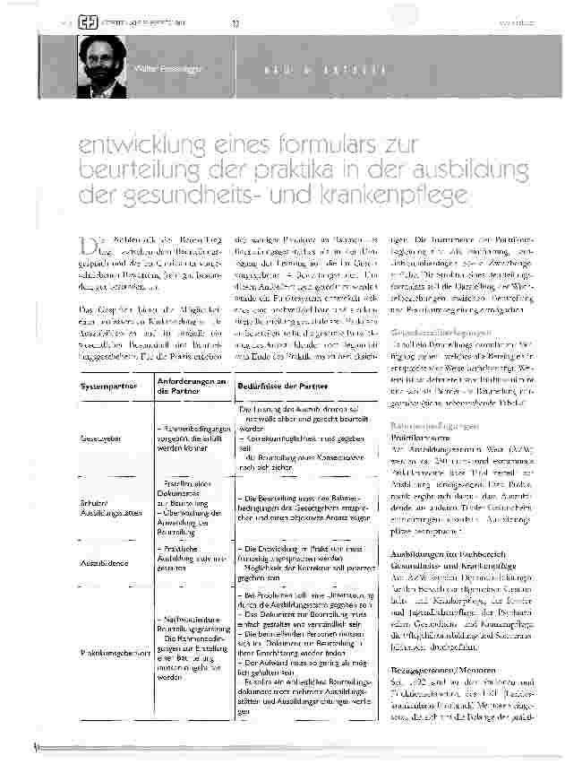 Vorschauseite 1: entwicklung eines formulars zur beurteilung der praktika in der ausbildung der gesundheitsund krankenpflege