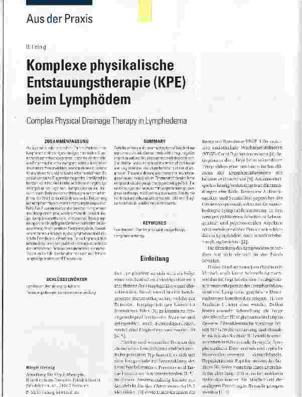 Vorschauseite 1: Komplexe physikalische Entstauungstherapie (KPE) beim Lymphödem