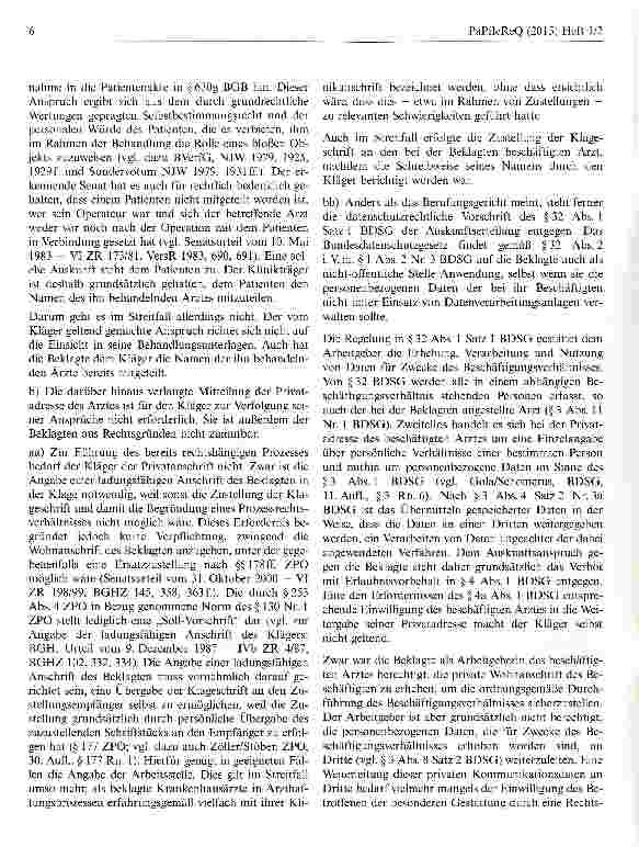 Vorschauseite 3: Zum Anspruch des Patienten gegen den Klinikträger auf Preisgabe derPrivatanschrift eines angestellten Arztes