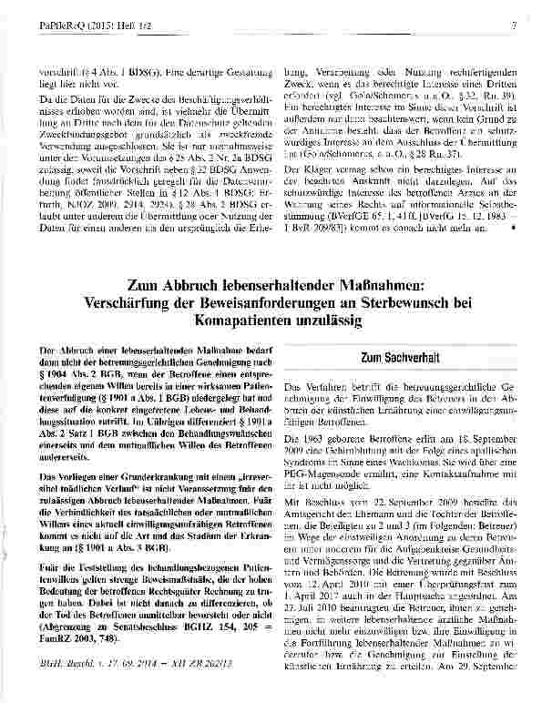 Vorschauseite 4: Zum Anspruch des Patienten gegen den Klinikträger auf Preisgabe derPrivatanschrift eines angestellten Arztes