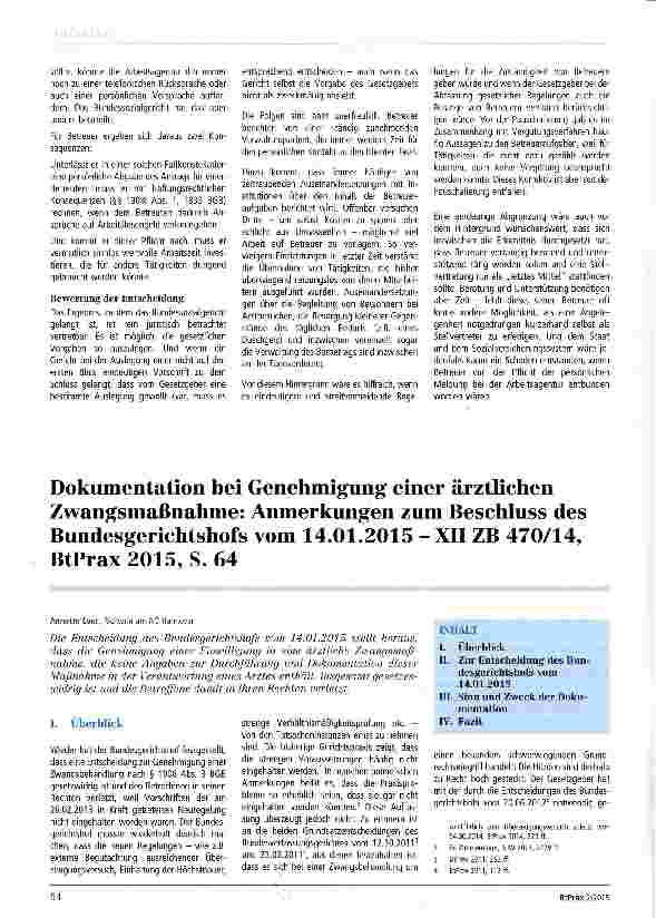 Vorschauseite 2: Persönliches Erscheinen des Betreuers bei der Arbeitsagentur Anmerkung zum Urteil des Bundessozialgerichts vom 23.10.2014, BtPrax 2015, S. 73 ff.