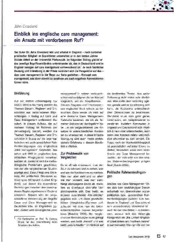 Vorschauseite 1: Einblick ins englische care management: ein Ansatz mit verdorbenem Ruf?