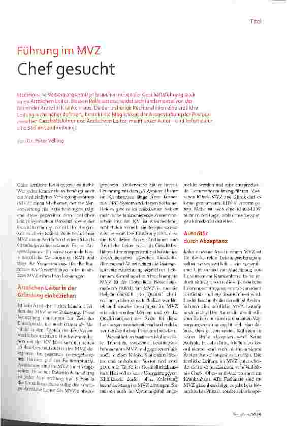 Vorschauseite 2: Führung im MVZ Chef gesucht