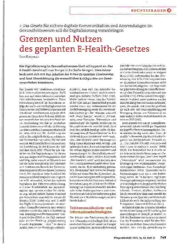 Vorschauseite 1: Grenzen und Nutzen des geplanten E-Health-Gesetzes