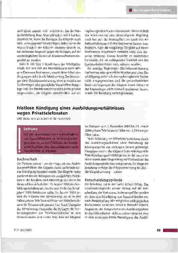 Vorschauseite 2: Anspruch auf Beschäftigung auf einer bestimmten StationLAG Rheinland-Pfalz vom 12.1.2005 (10 Sa 612/04)
