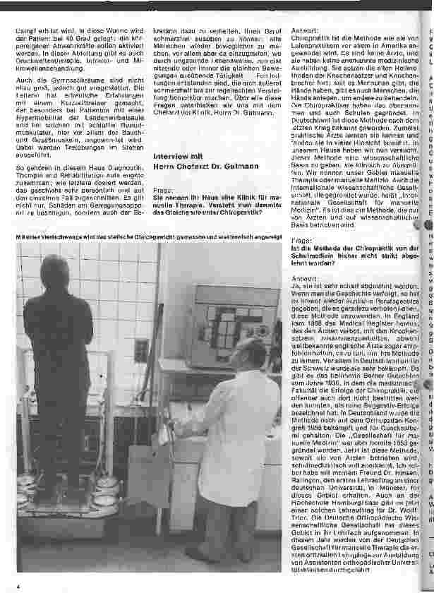 Vorschauseite 1: Die Klinik für manuelle Therapie in Hamm Interview mit Herrn Chefarzt Dr. Gutmann