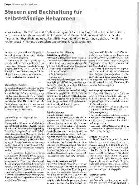 Vorschauseite 1: Steuern und Buchhaltung für selbstständige Hebammen