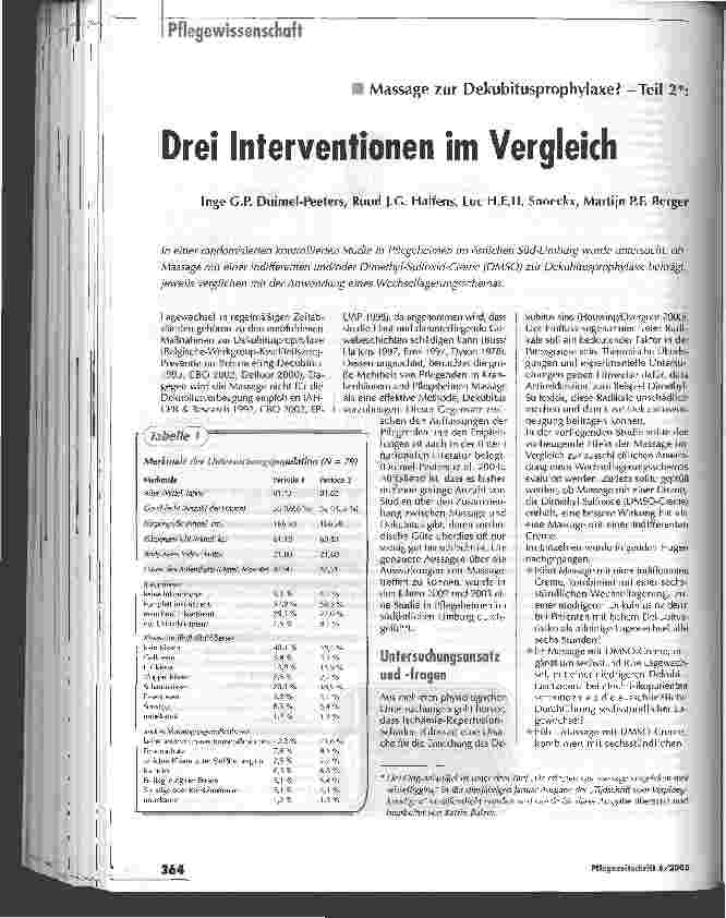 Vorschauseite 1: Massage zur Dekubitusprophylaxe? - Teil 2*:Drei Interventionen im Vergleich