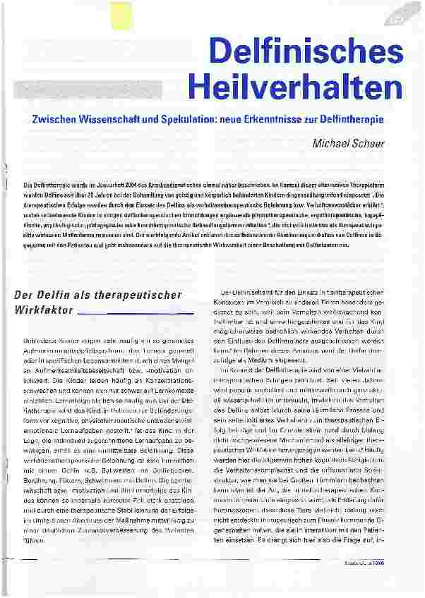 Vorschauseite 1: Delfinisches HeilverhaltenZwischen Wissenschaft und Spekulation: neue Erkenntnisse zur Delfintherapie