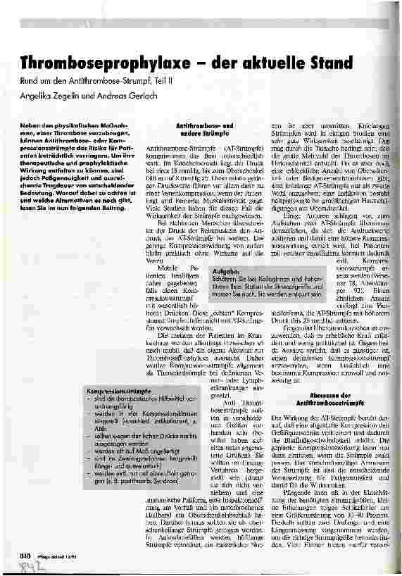 Vorschauseite 1: Thromboseprophylaxe - der aktuelle Stand Rund um den Antithrombose-Strumpf, Teil 2