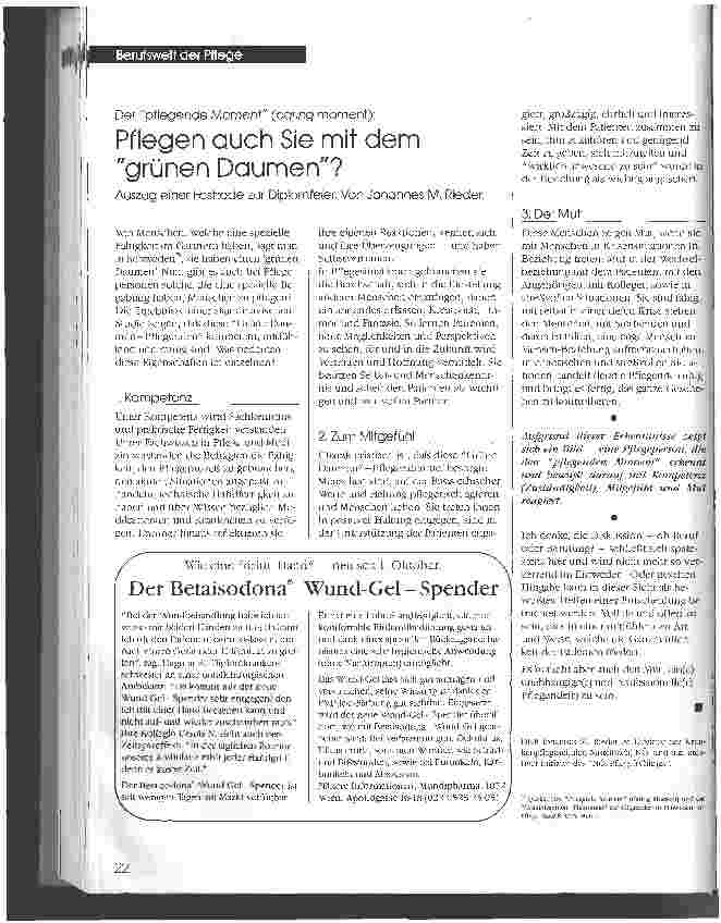 Vorschauseite 1: Pflegen auch Sie mit dem grünen Daumen? Der pflegende Moment (caring moment) - Auszug einer Festrede zur Diplomfeier
