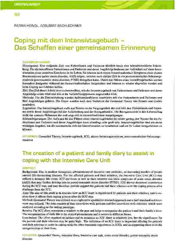 Vorschauseite 1: Coping mit dem Intensivtagebuch - Das Schaffen einer gemeinsamen Erinnerung