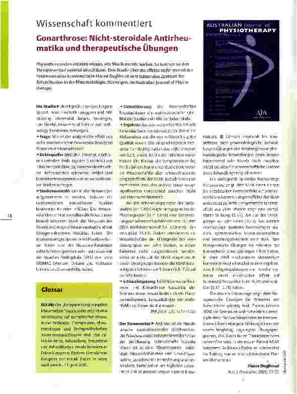 Vorschauseite 1: Wissenschaft kommentiertGonarthrose: Nicht-steroidale Antirheumatika und therapeutische Übungen