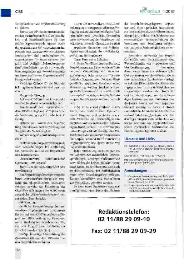 Vorschauseite 2: Fallbeispiel aus dem Krankenhaus-CIRS-Netz-D