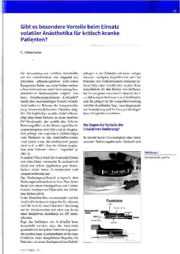 Vorschauseite 1: Gibt es besondere Vorteile beim Einsatz volatiler Anästhetika für kritisch kranke Patienten?