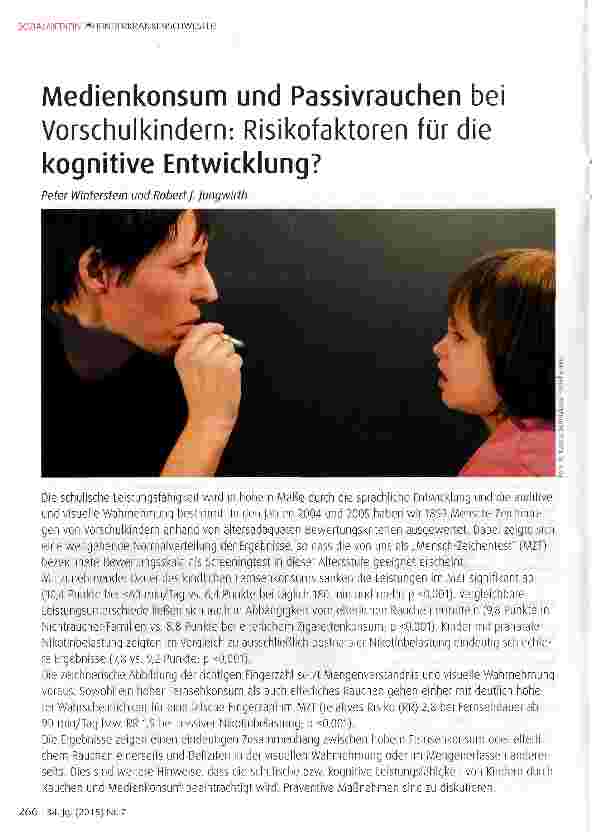 Vorschauseite 1: Medienkonsum und Passivrauchen beiVorschulkindern: Risikofaktoren für die kognitive Entwicklung?