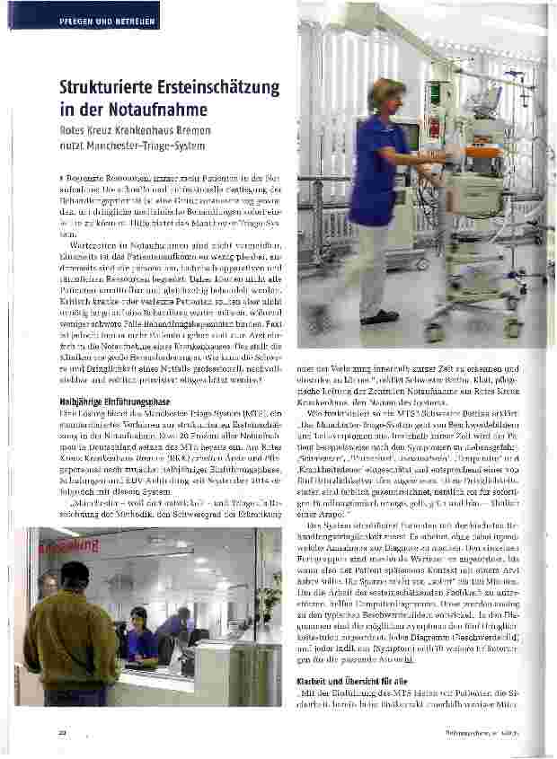 Vorschauseite 1: Strukturierte Ersteinschätzung in der Notaufnahme Rotes Kreuz Krankenhaus Bremen nutzt Manchester-Triage-System