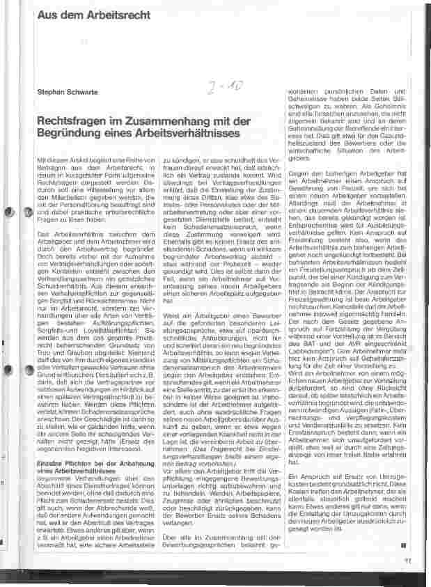 Vorschauseite 1: Rechtsfragen im Zusammenhang mit der Begründung eines Arbeitsverhältnisses