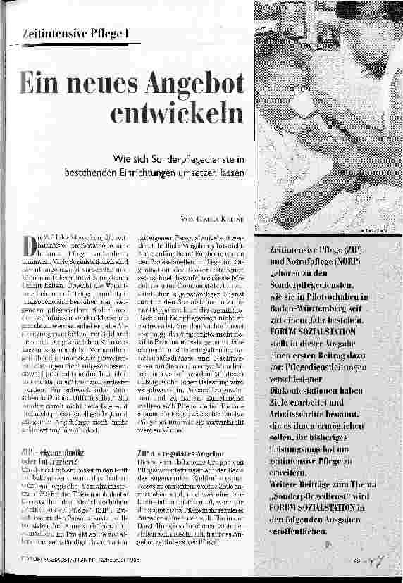 Vorschauseite 1: Ein neues Angebot entwickeln Zeitintensive Pflege I