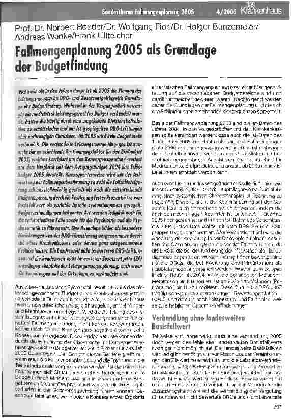 Vorschauseite 1: Fallmengenplanung 2005 als Grundlage der Budgetfindung