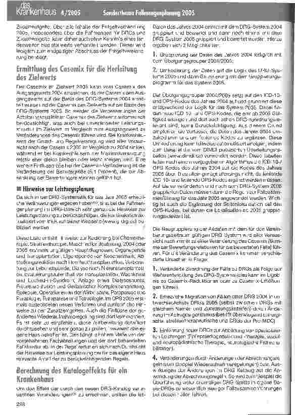 Vorschauseite 2: Fallmengenplanung 2005 als Grundlage der Budgetfindung