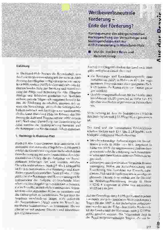 Vorschauseite 1: Wettbewerbsneutrale Förderung - Ende der Förderung?