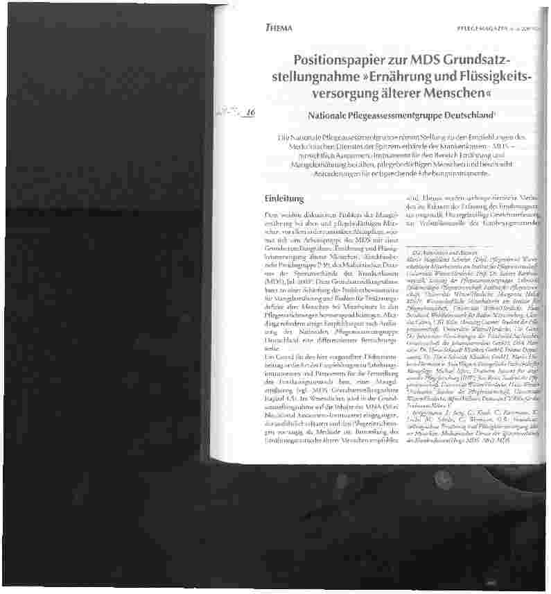 Vorschauseite 1: Positionspapier zur MDS Grundsatzstellungnahme Ernährung und Flüssigkeitsversorgung älterer Menschen
