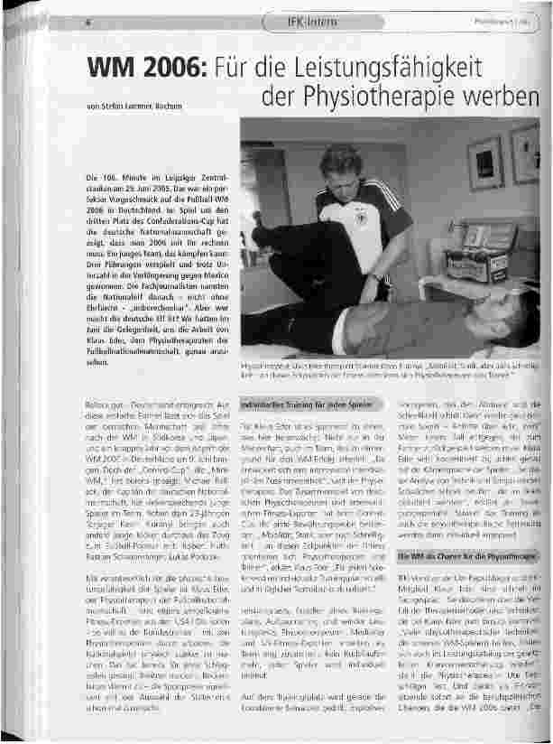 Vorschauseite 1: WM 2006: Für die Leistungsfähigkeitder Physiotherapie werben