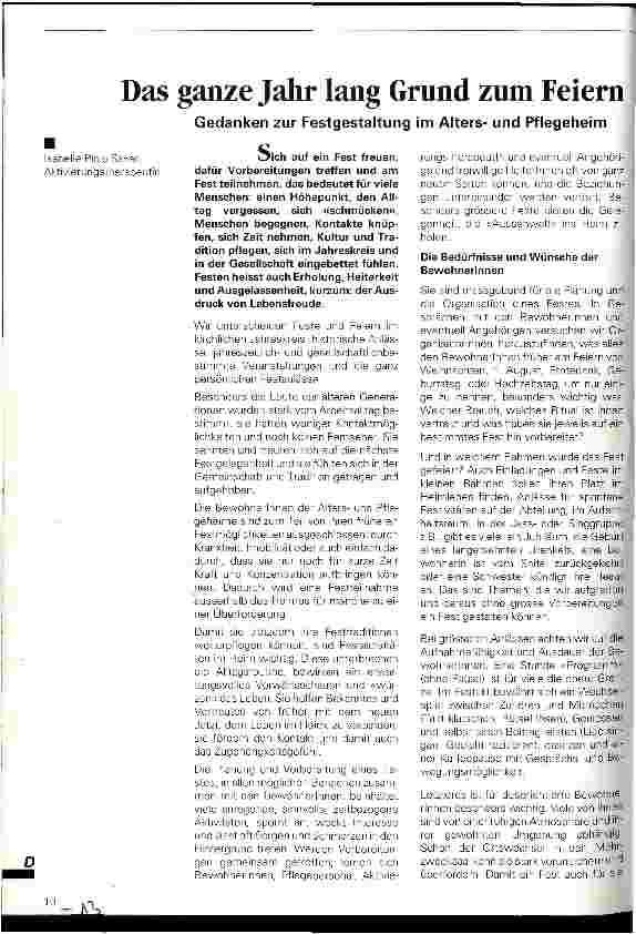 Vorschauseite 1: Das ganze Jahr lang Grund zum Feiern Gedanken zur Festgestaltung im Altersund Pflegeheim
