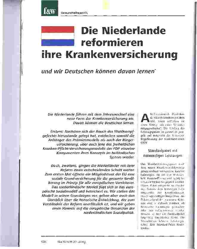 Vorschauseite 1: Die Niederlande reformieren ihre Krankenversicherungund wir Deutschen können davon lernen