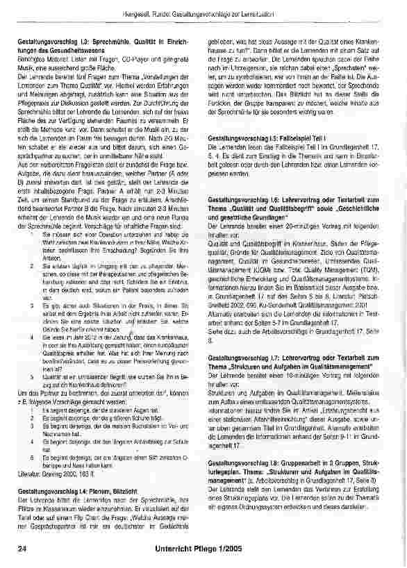 Vorschauseite 2: Gestaltungsvorschläge zur Lernsituation „Qualitätsmanagement aktiv unterstützen