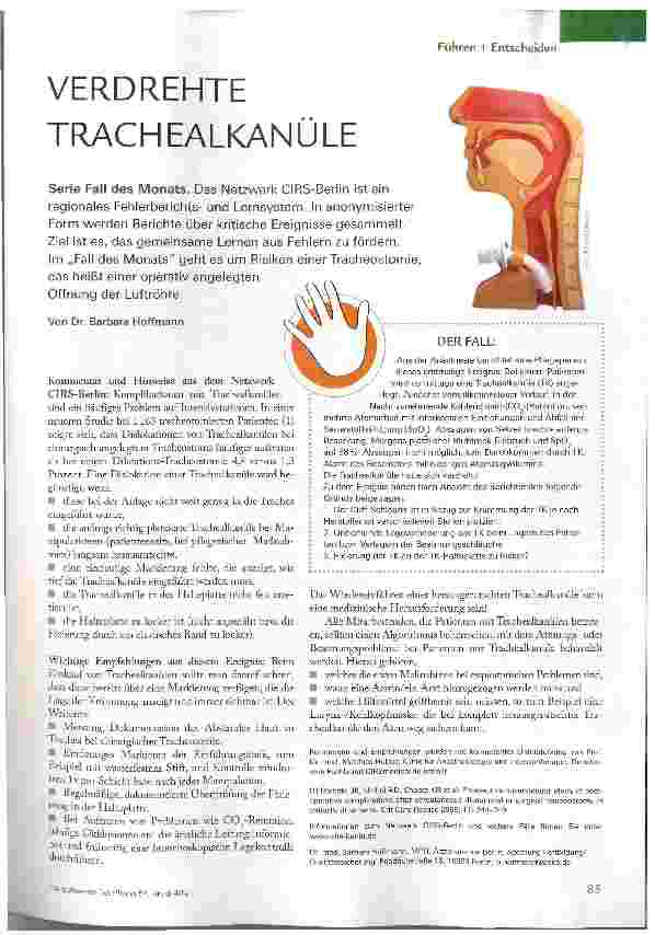Vorschauseite 1: VERDREHTE TRACHEALKANÜLE