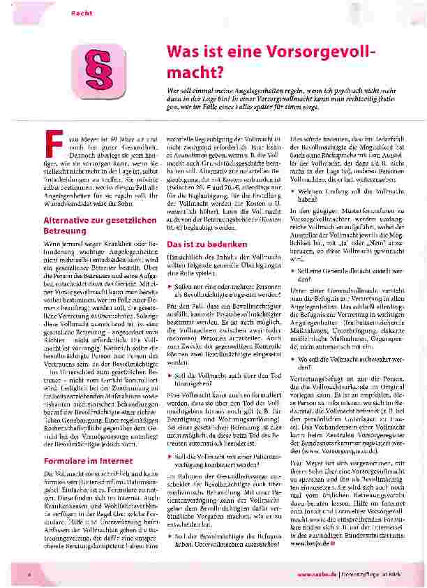 Vorschauseite 1: Was ist eine Vorsorgevollmacht?
