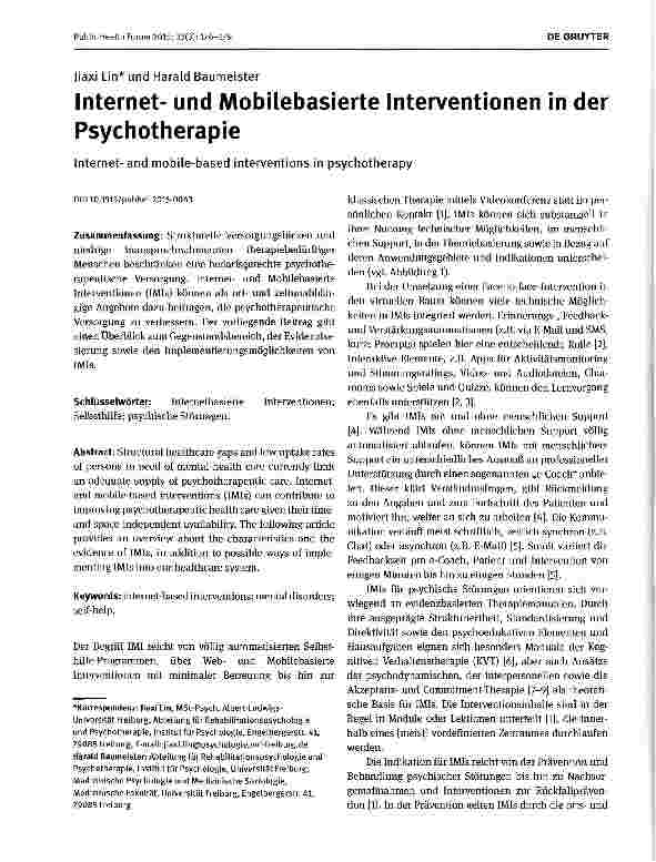 Vorschauseite 1: Internetund Mobilebasierte Interventionen in der Psychotherapie