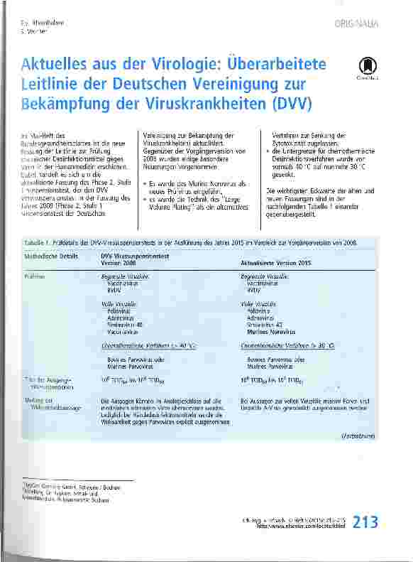 Vorschauseite 1: Aktuelles aus der Virologie: Überarbeitete Leitlinie der Deutschen Vereinigung zur Bekämpfung der Viruskrankheiten (DVV)