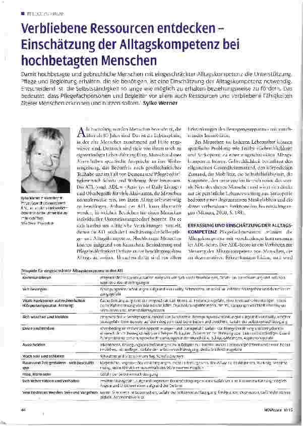 Vorschauseite 1: Verbliebene Ressourcen entdecken -Einschätzung der Alltagskompetenz bei hochbetagten Menschen